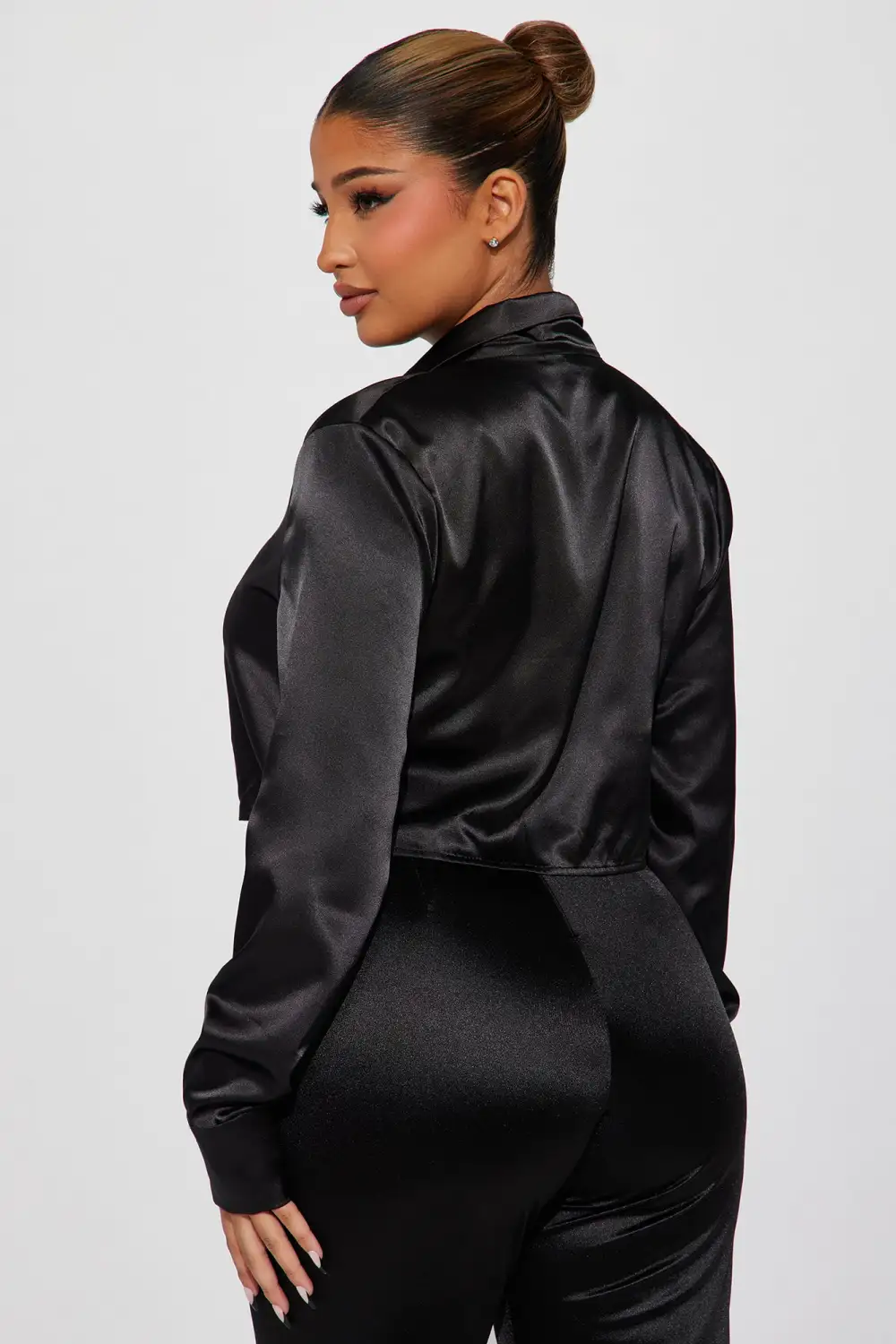 Dinner Party Satin Blouse Top - Black