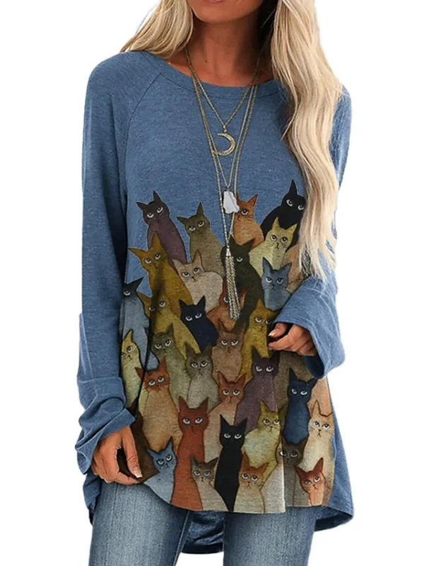 Women's T Shirt Dress Tee Dress Shift Dress Mini Dress Wine Blue Gray Long Sleeve Animal Print Spring Fall Crew Neck Basic Loose Fit 2023 S M L XL XXL 3XL