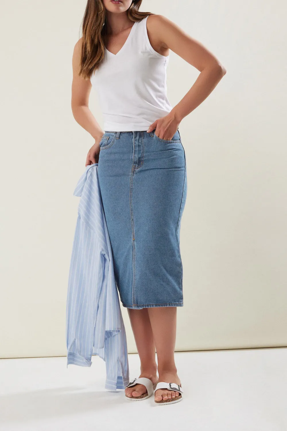 Slit High Rise Denim Skirt