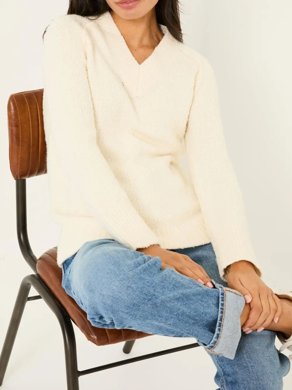 Ivory Bonnie Boucle V-Neck Jumper