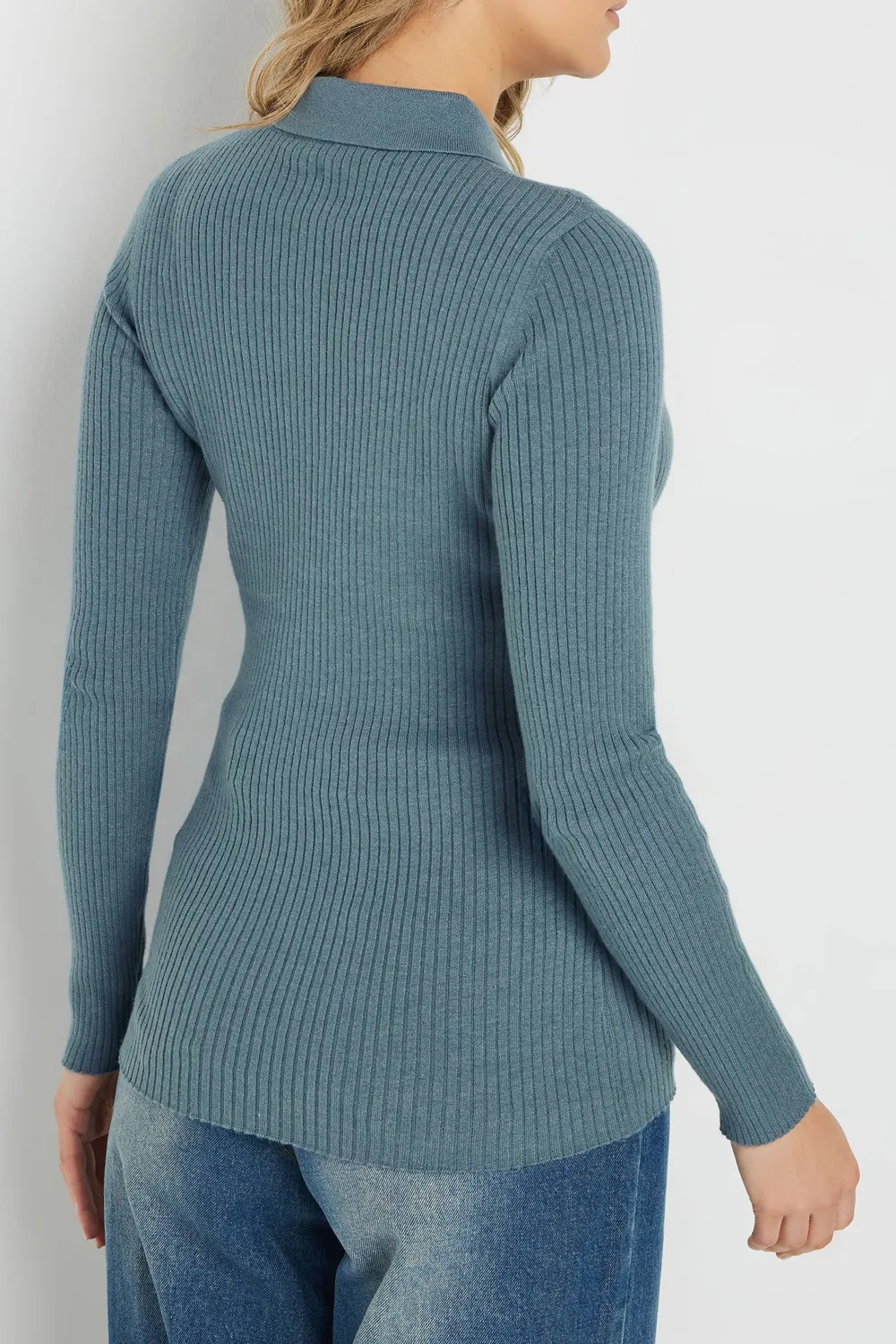 Polo Collar Ribbed Sweater