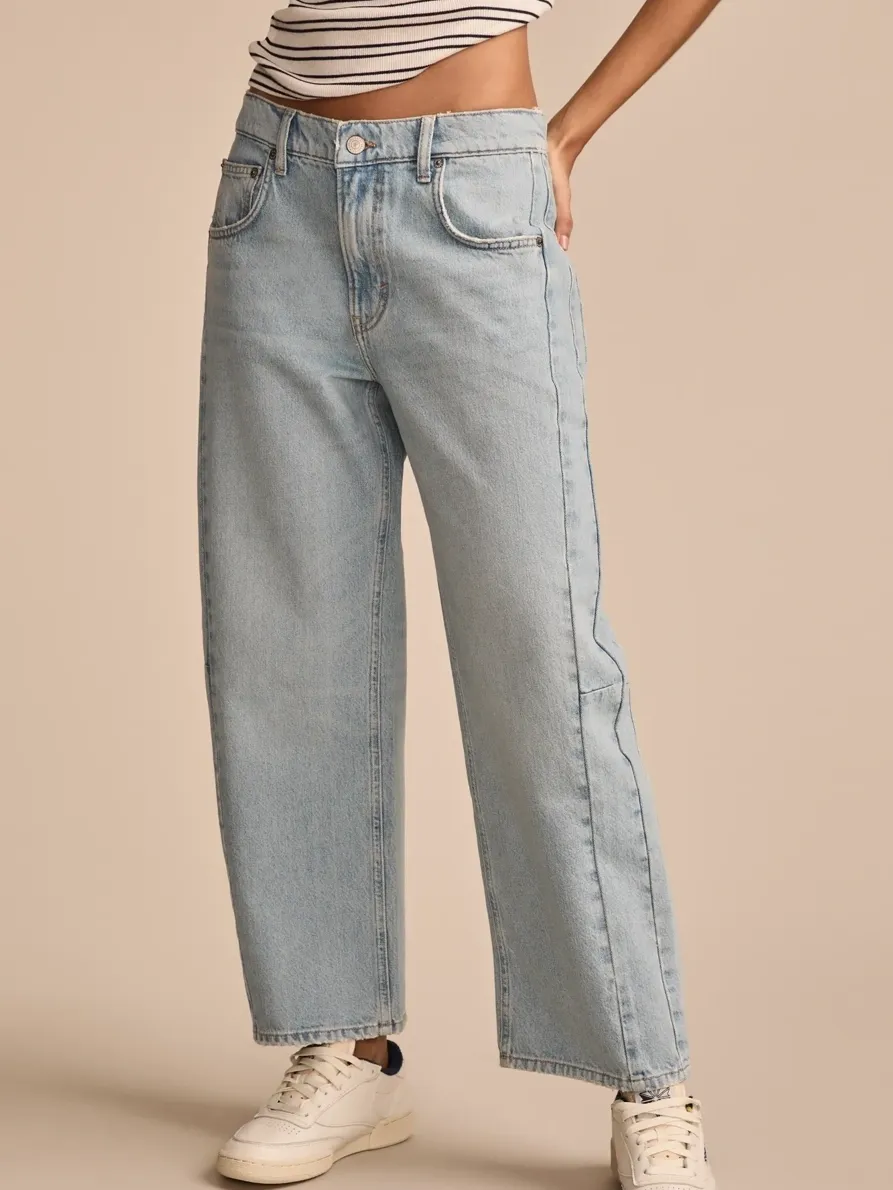 Distressed Light Wash Denim Barrel leg