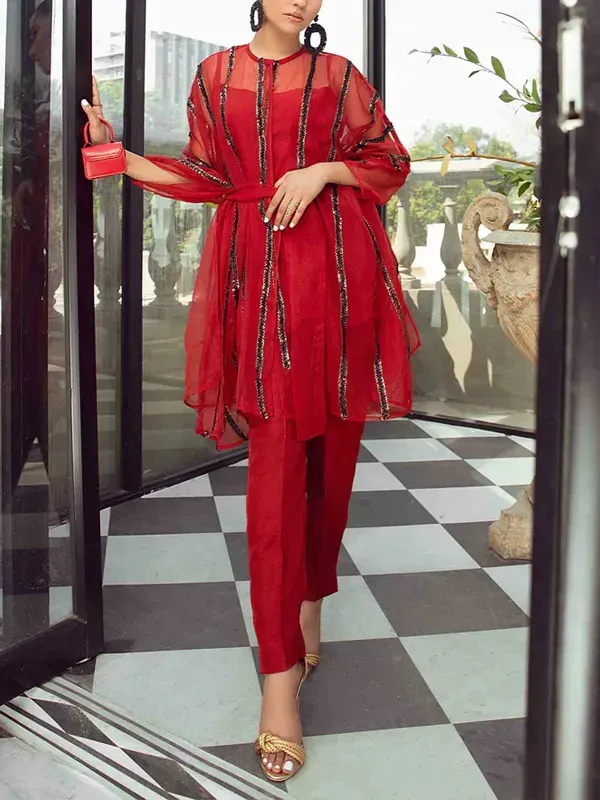 Mesh Solid Color Jacket And Trousers Suit