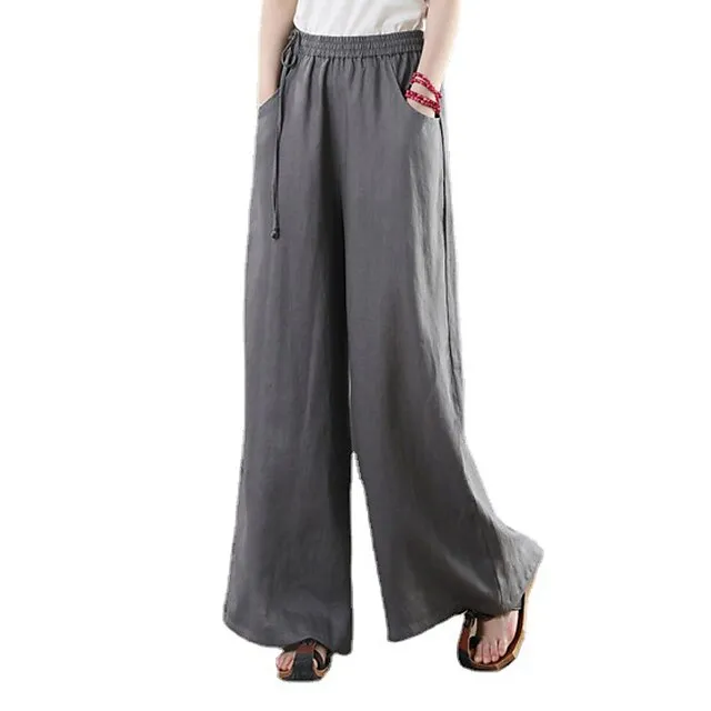Women's Wide Leg Pants Trousers Baggy 100% Cotton Baggy Mid Waist Fashion Streetwear Office Work Black White S M Autumn / Fall Spring & Summer