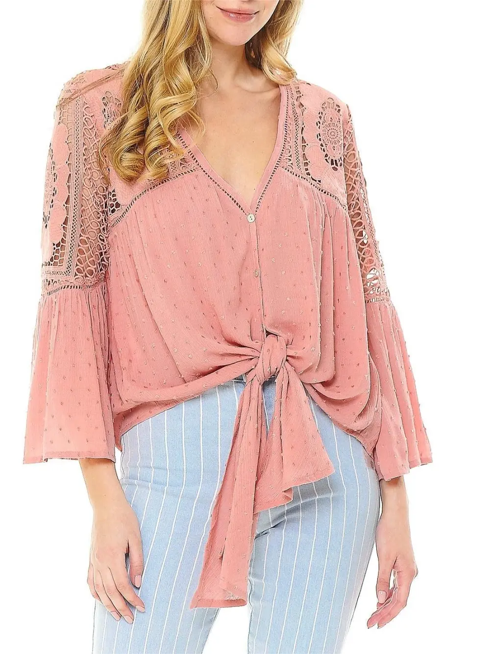 Cutout Front-Tie Blouse