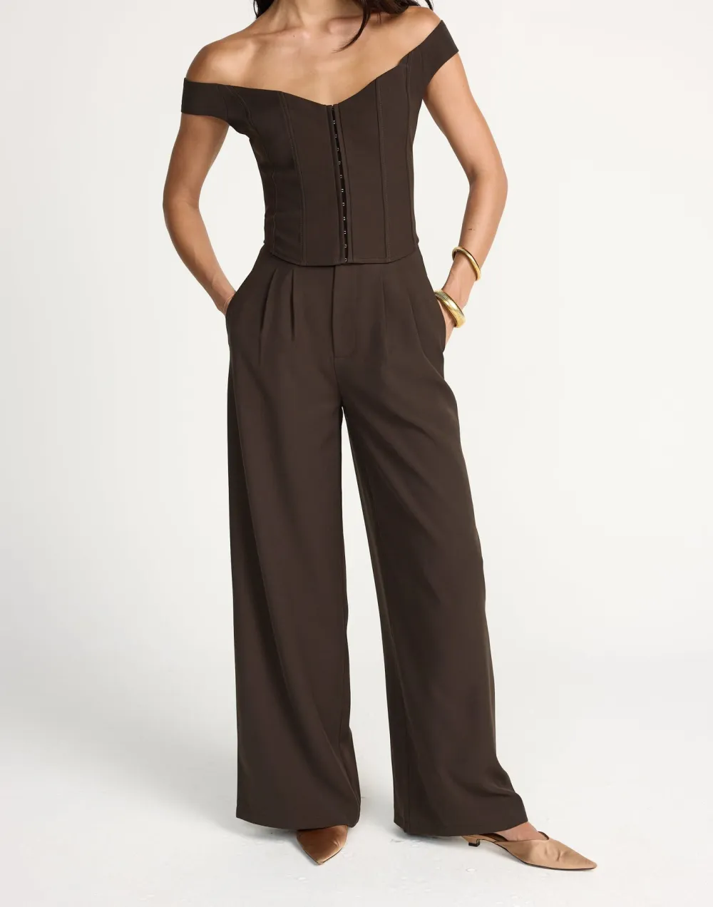 High-Waisted Wide-Leg Trousers With Pleated Details