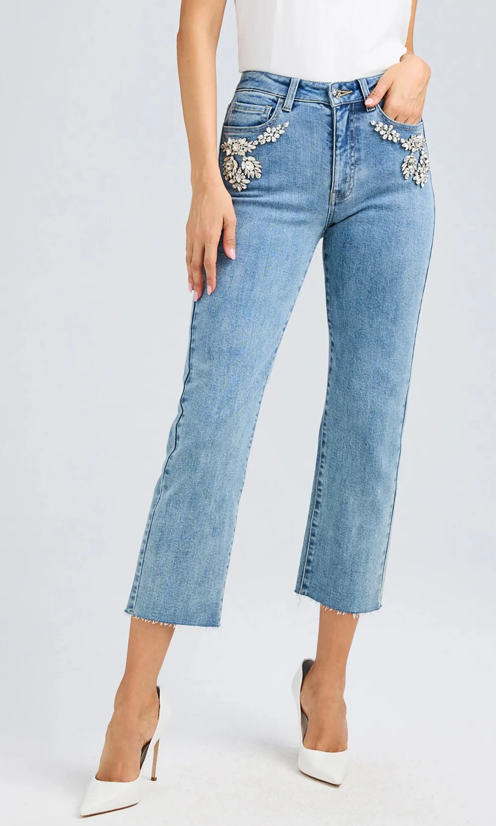 Rhinestone Detail Denim Pants