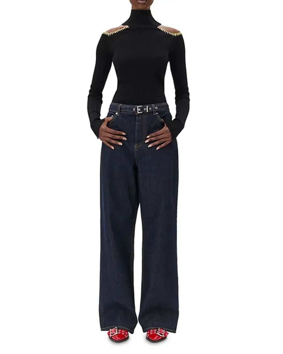 Belted Wide Leg Jeans in Rinse