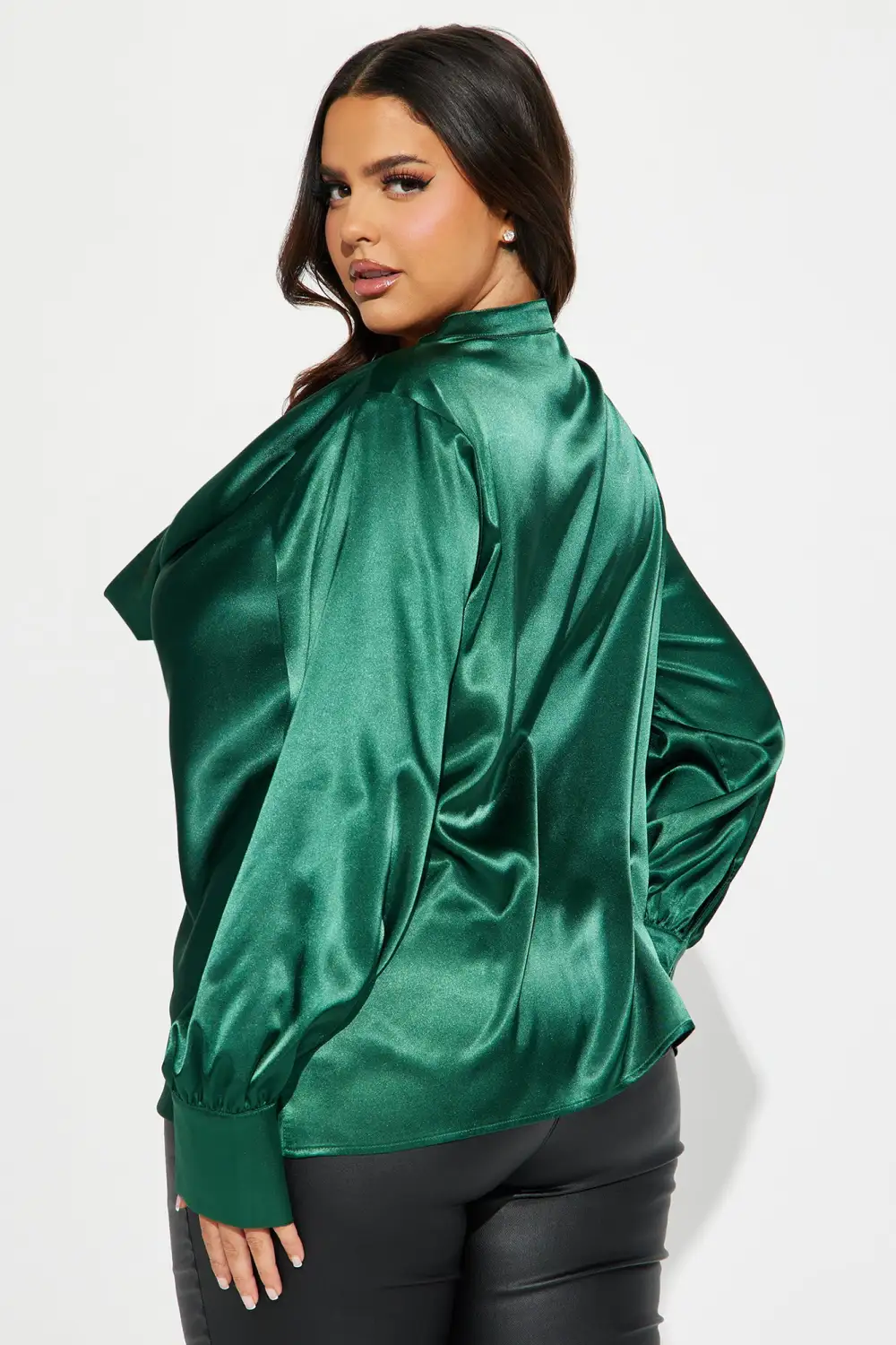 Look My Way Satin Blouse Top - Hunter