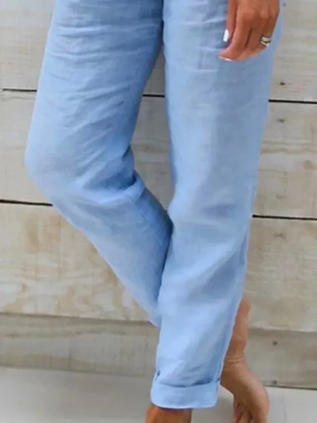 Women's Loungewear Pants Pure Color Simple Basic Casual Home Daily Vacation Cotton Breathable Pant Pocket Elastic Waist Summer Spring Blue
