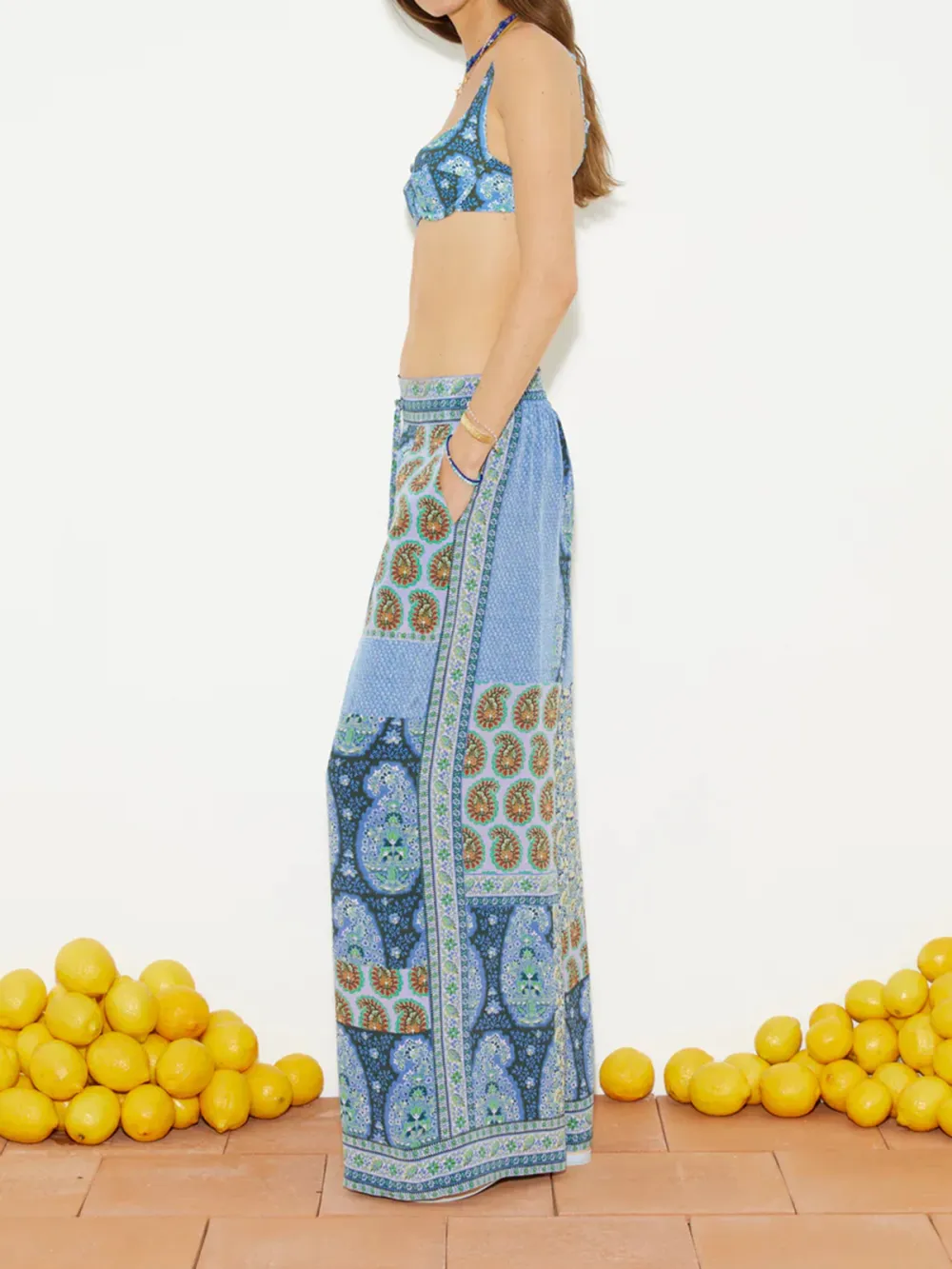 Casual Style Art Graphic Silk Wide Leg Pant