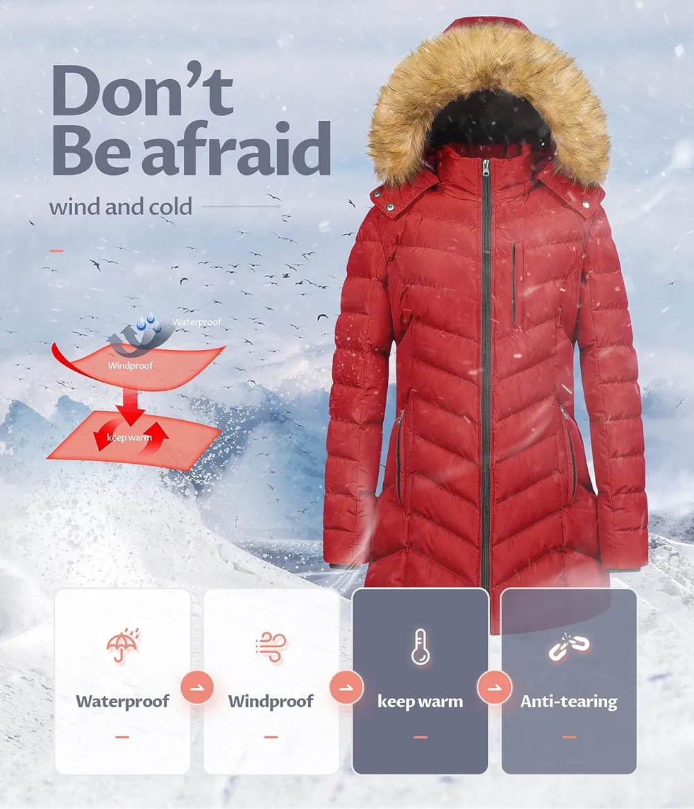 US Women's Winter Hooded Coat Waterproof Warm Long Puffer Jacket Parka