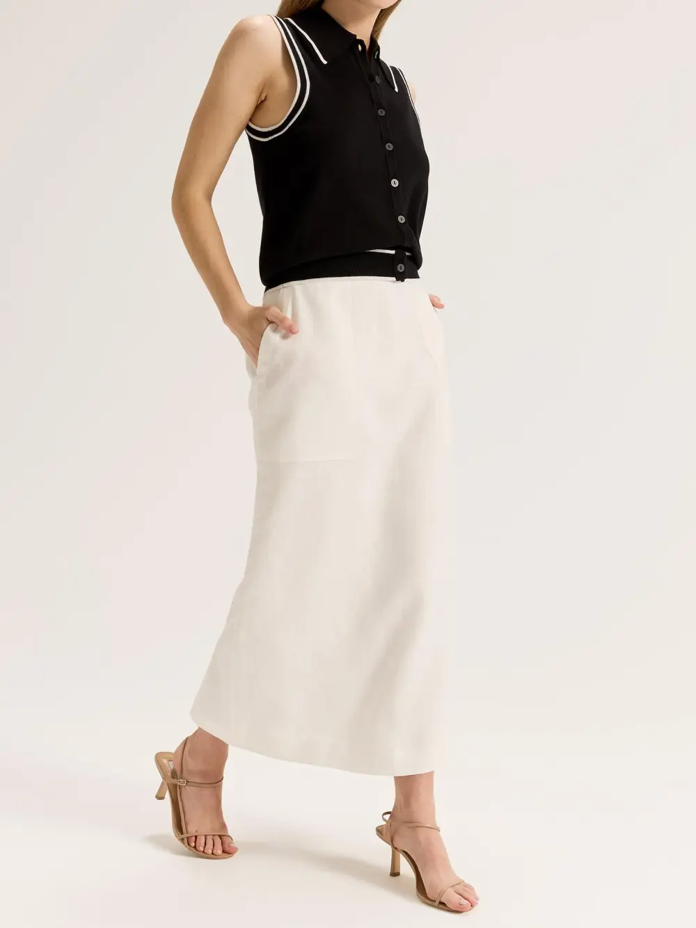 Black Sleeveless Knit Polo Top