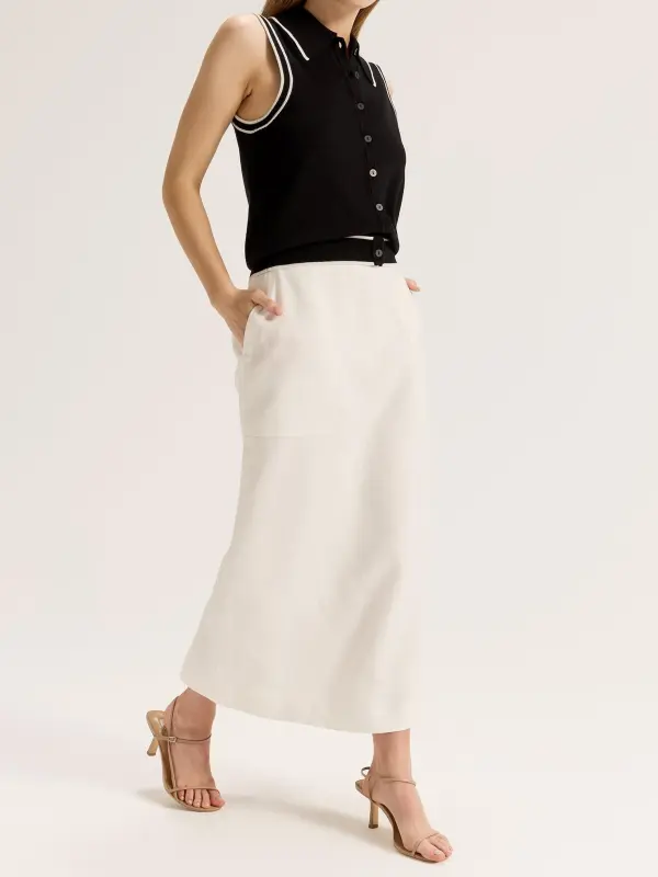 Black Sleeveless Knit Polo Top