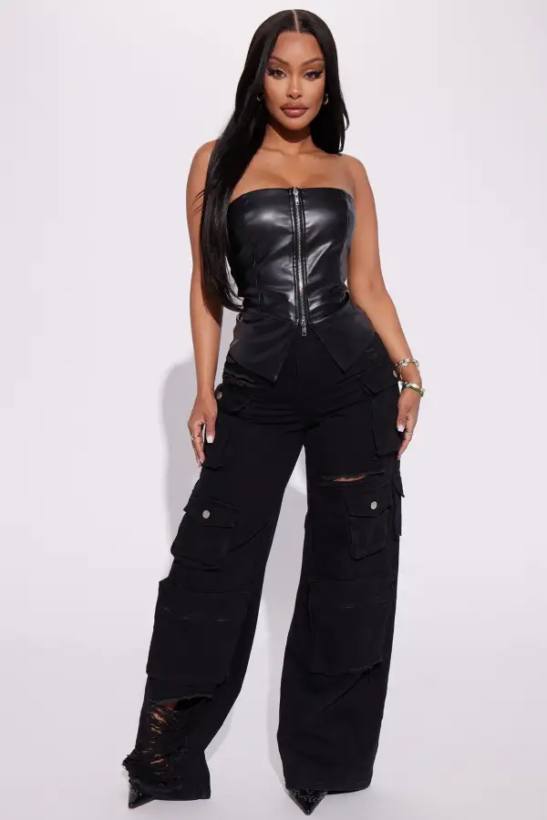 So Grungy Faux Leather Top - Black