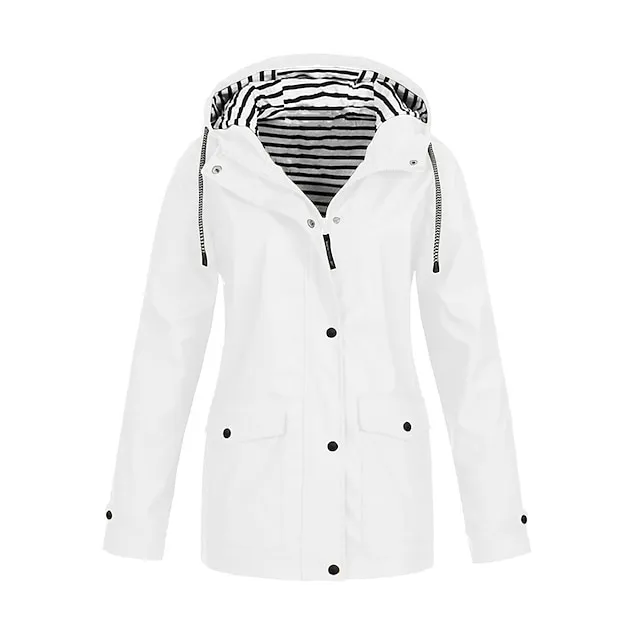 Women's Raincoat Waterproof Jacket Winter Windproof Trench Coat Fall Outdoor Hiking Jacket Winter Coat Zip up Hooded Jacket with Pocket Warm Outerwear Long Sleeve Pink Yellow White Gray