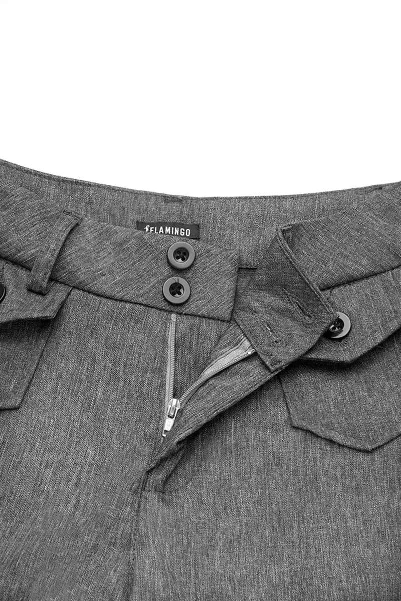 Solid Flap Pocket Button Up Mid Rise Straight Leg Pants