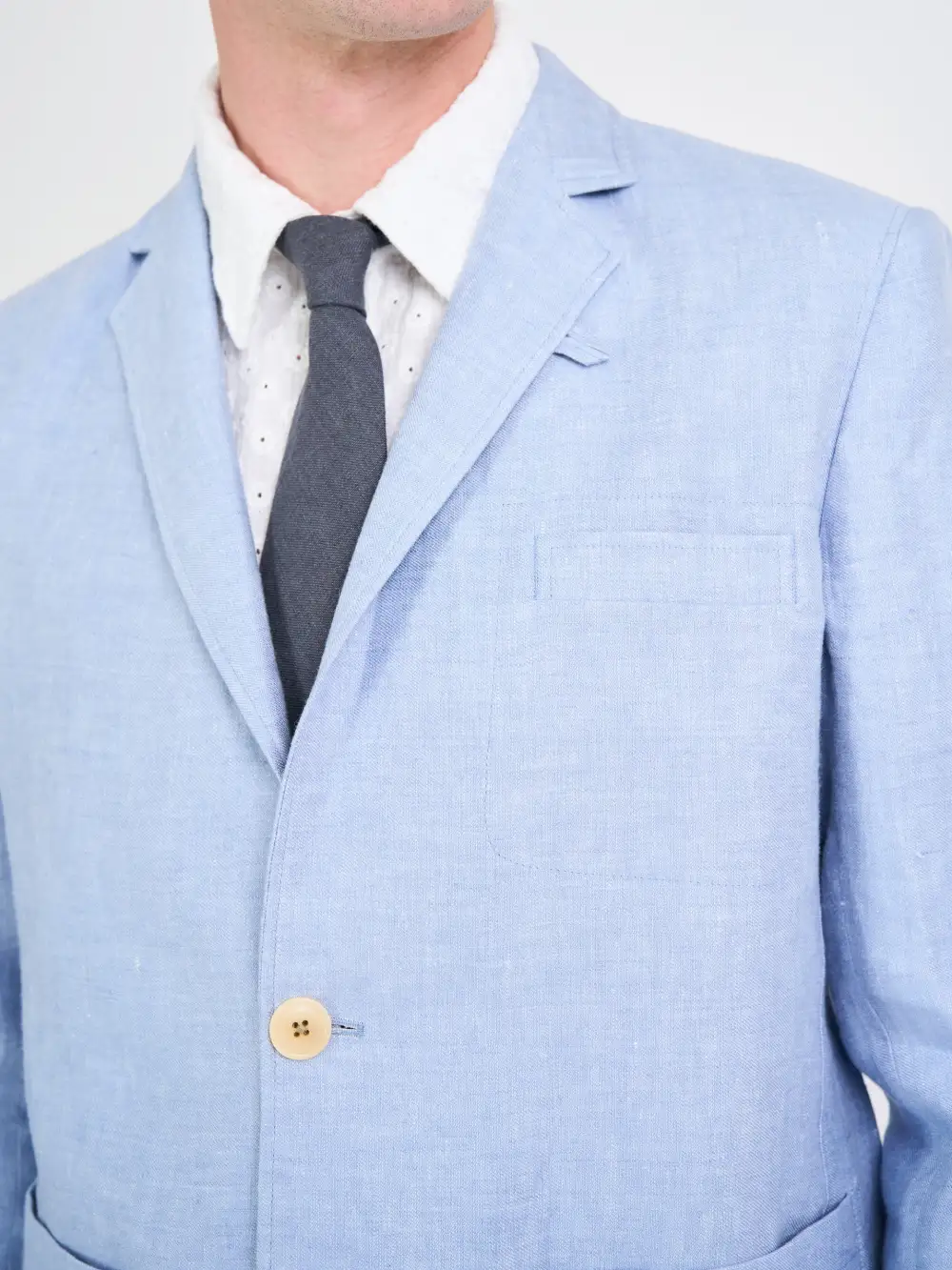 Blue Casual Style Lapel Linen Blazer