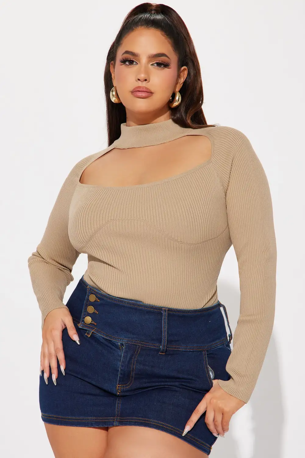 Jodeci Sweater Bodysuit - Taupe