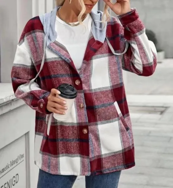Plaid pattern open front casual sweater