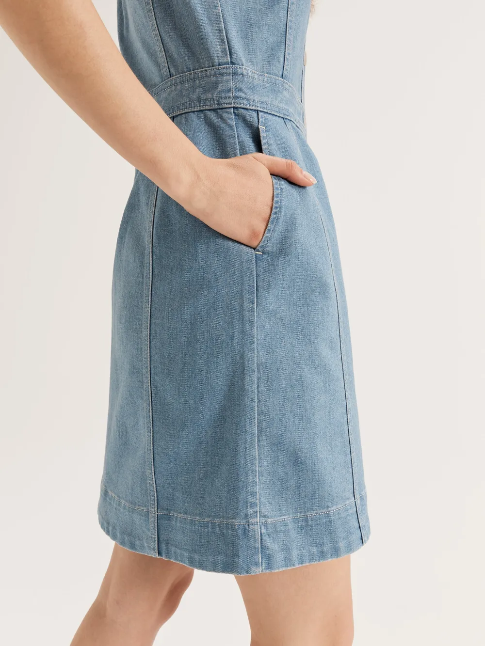 Denim Button Mini Dresses with Pockets