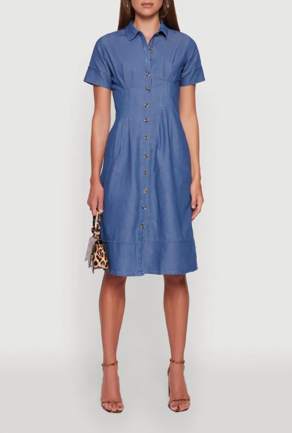 Solid Color Short Sleeved Lapel Dress