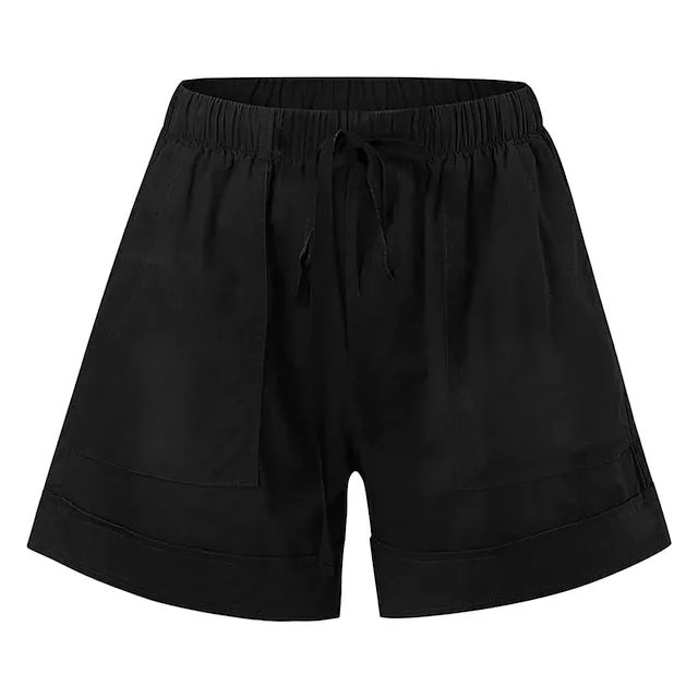 Women‘s Shorts Drawstring Pocket Plain Daily Regular Summer Green Black Pink Orange Red
