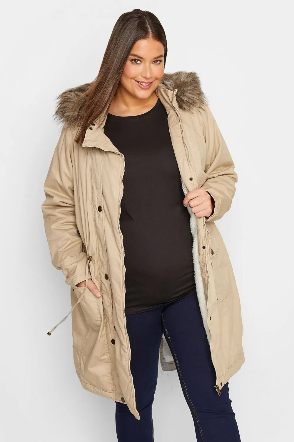 LTS Tall Beige Brown Maternity Parka
