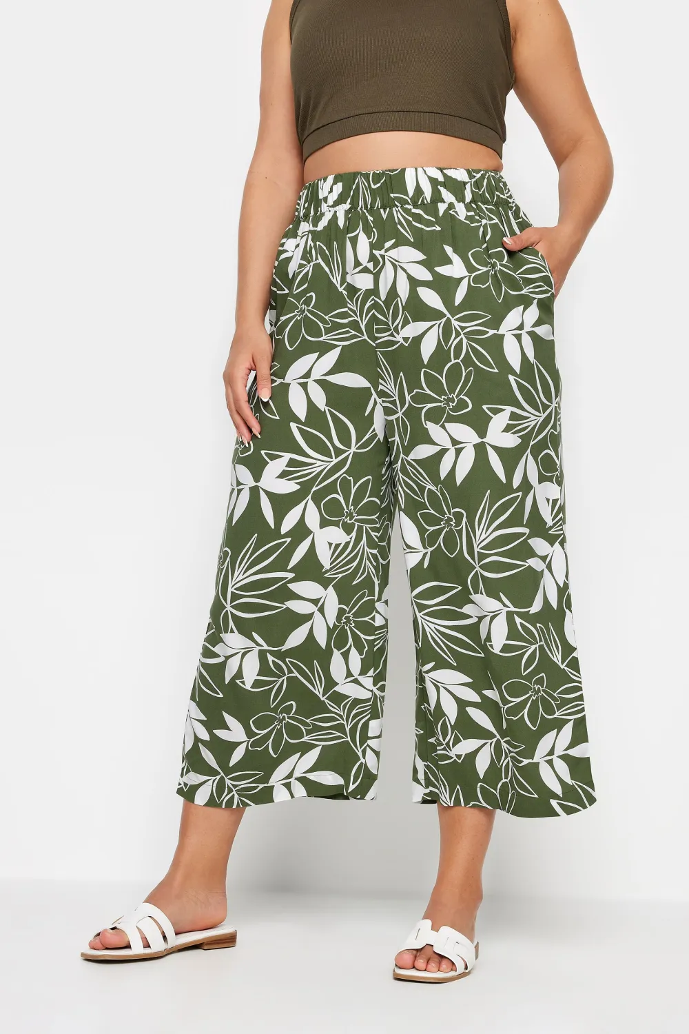 YOURS Curve Khaki Green Cropped Trousers