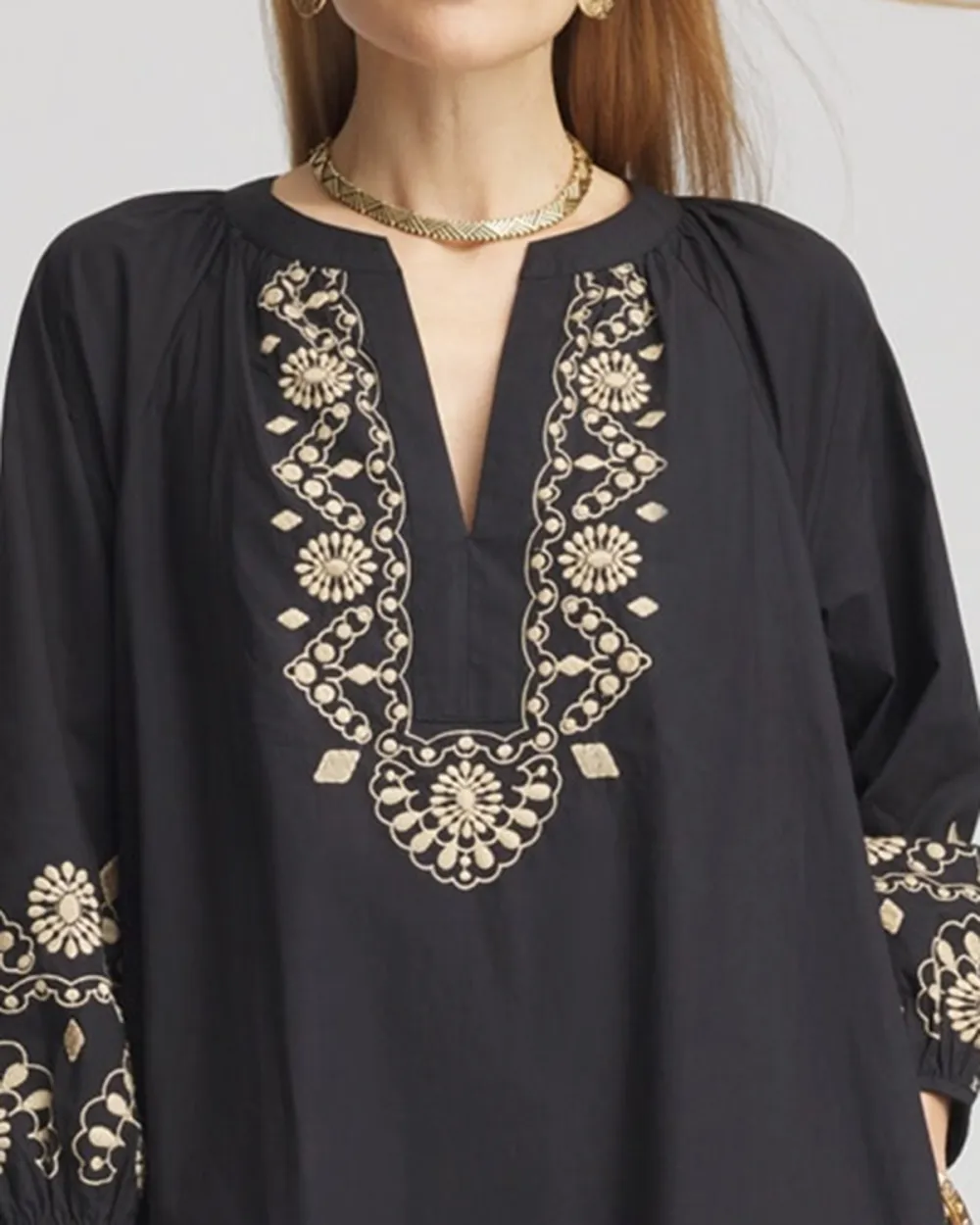 Scalloped-Hem Poplin Midi Dress