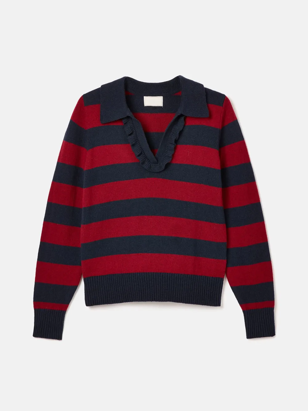 Red/Navy V Neck Stripe Jumper with Collar