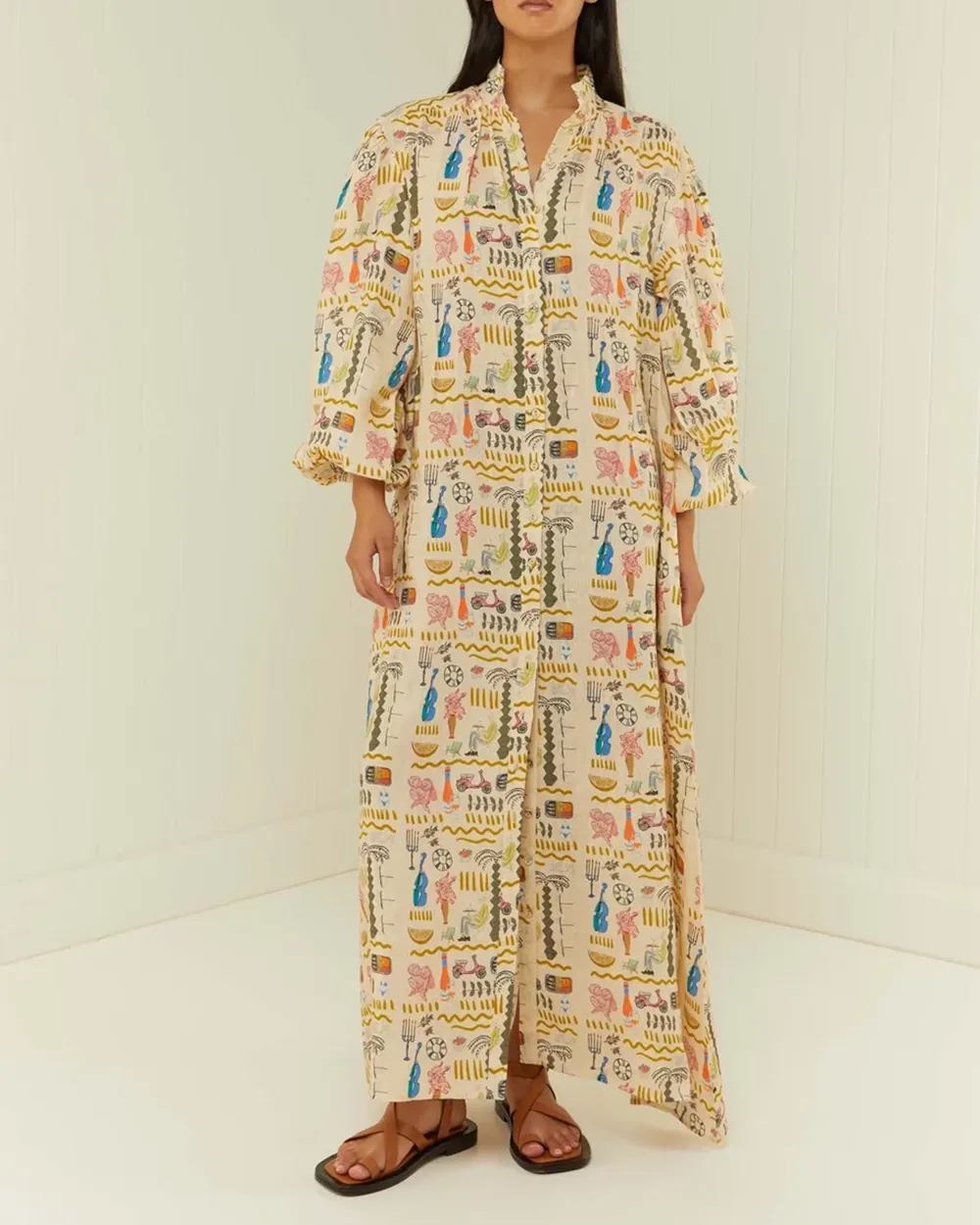 Linen Stand-Up Collar Dress