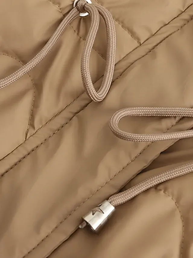 Women's Parka Puffer Jacket Winter Coat Zip up Hooded Coat with Fur Collar Drawstring Thermal Warm Heated Coat Removable Hood Fall Outerwear with Pockets Warm Classic Long Sleeve Light Blue Pink Black