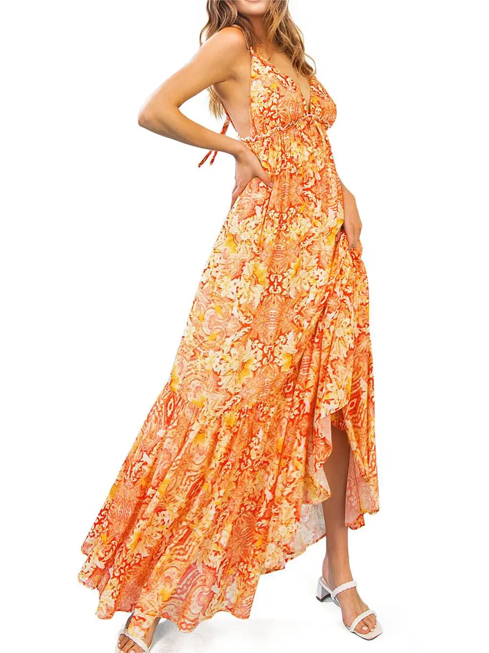 Ruffled Hem Floral Maxi Dress