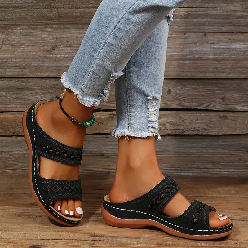 Premium Orthopedic Arizona Leather Embroidery Arch-Support Women Soft footbed Sandals