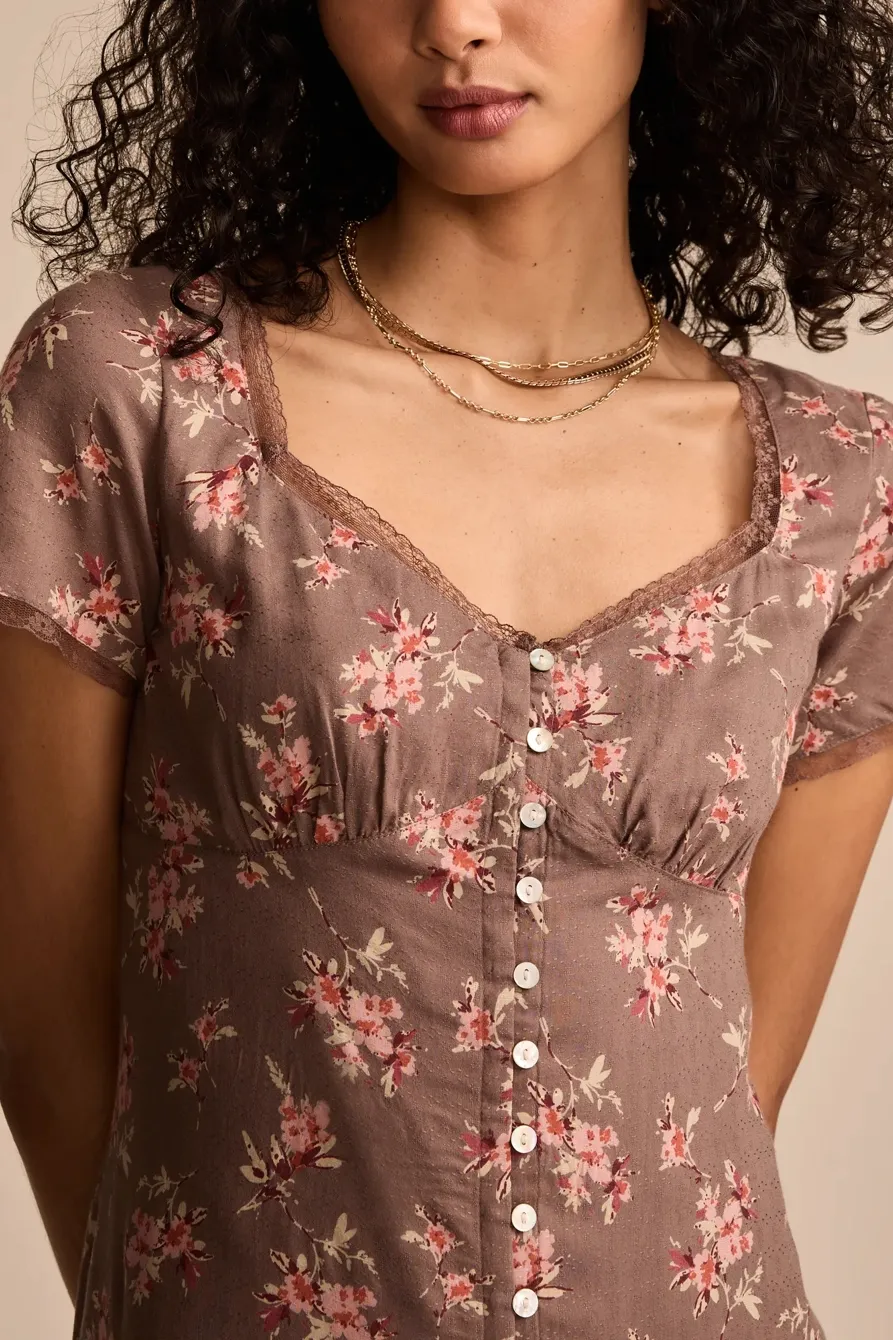 Laupe Floral Lace trimmed Short Sleeve Midi Dress