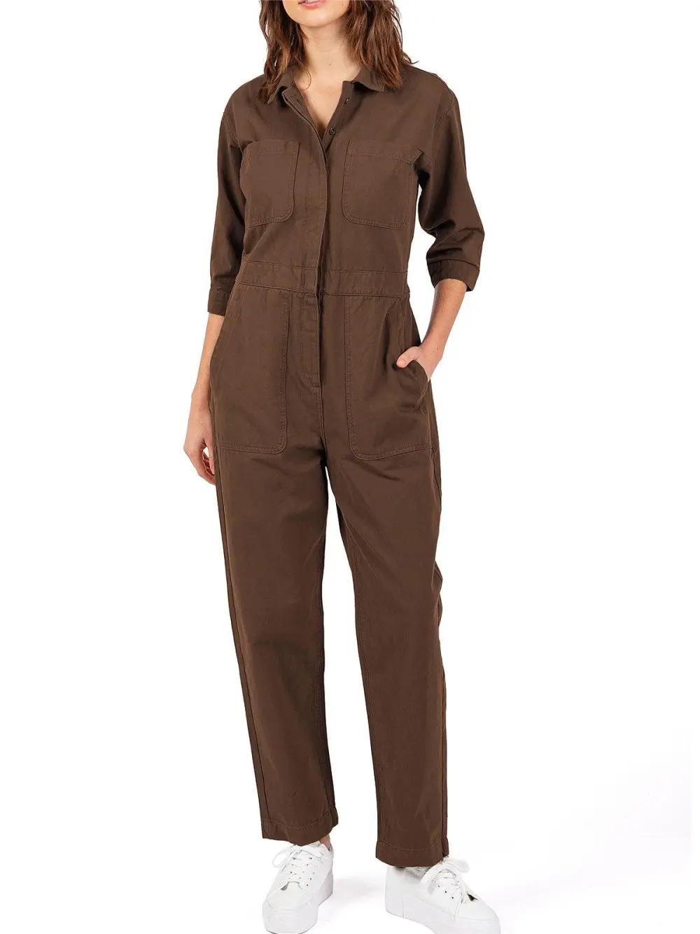 Pocketed Coverall Aviator Jumpsuit