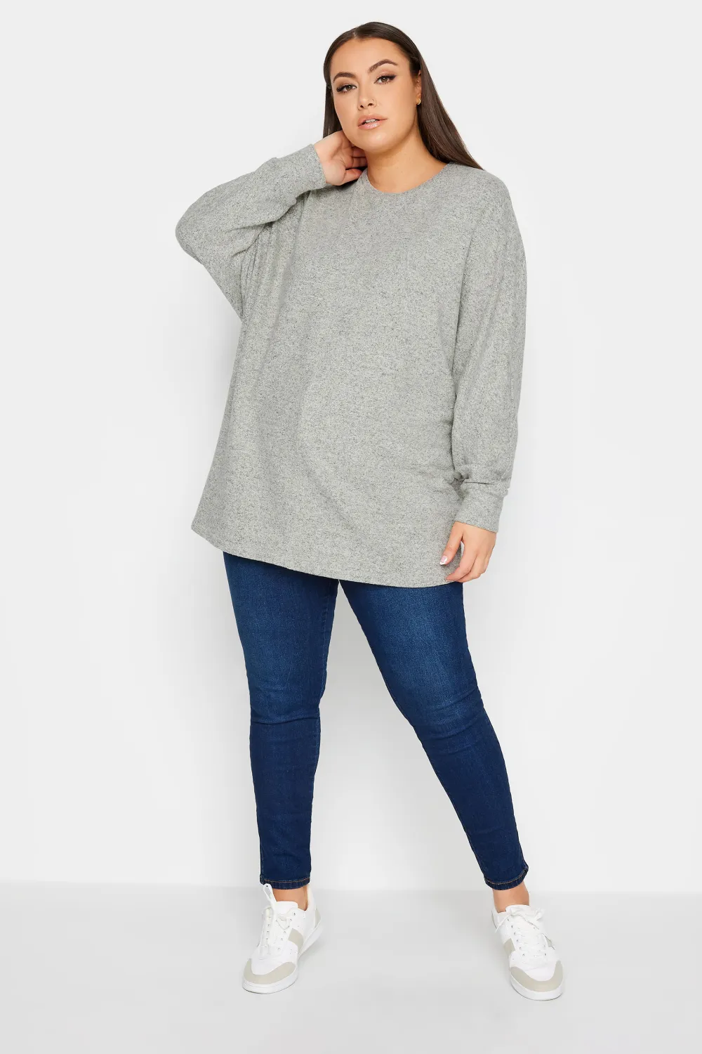 YOURS LUXURY Curve Light Grey Front Seam Detail Jumper