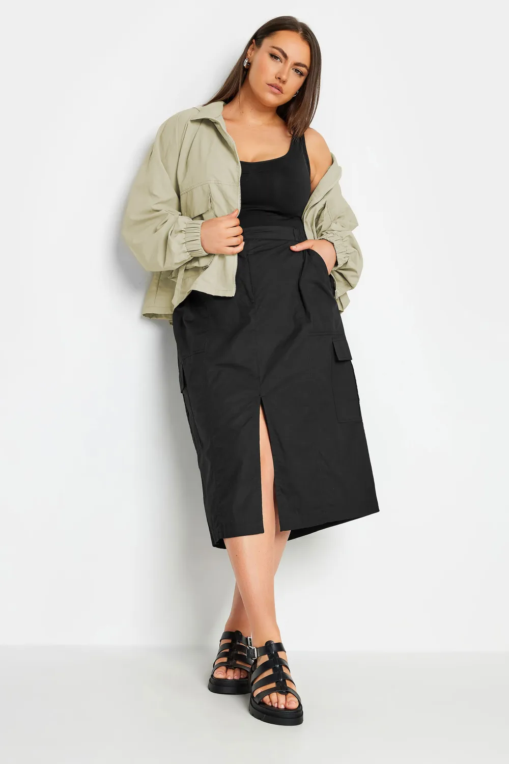 YOURS Curve Stone Brown Hooded Cargo Jacket