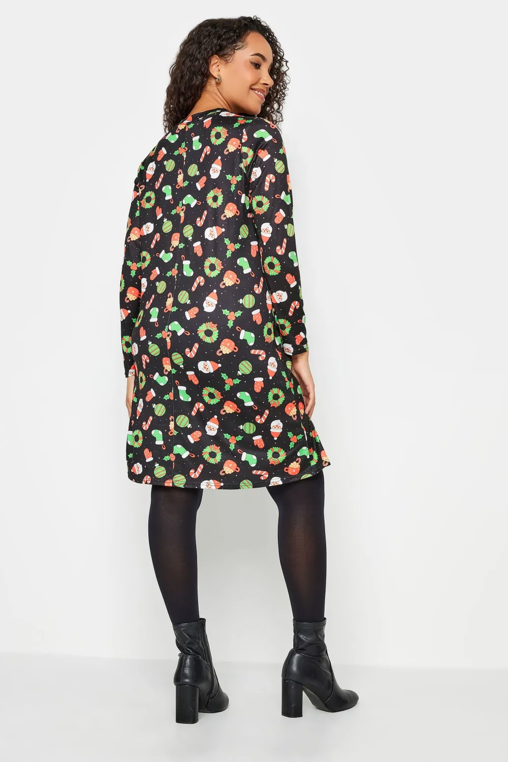 M&Co Black Candy Cane Print Christmas Dress