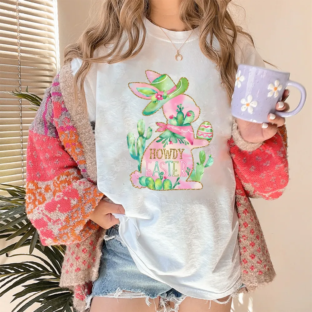 Howdy Easter Printed Round Neck Short Sleeve T-Shirt