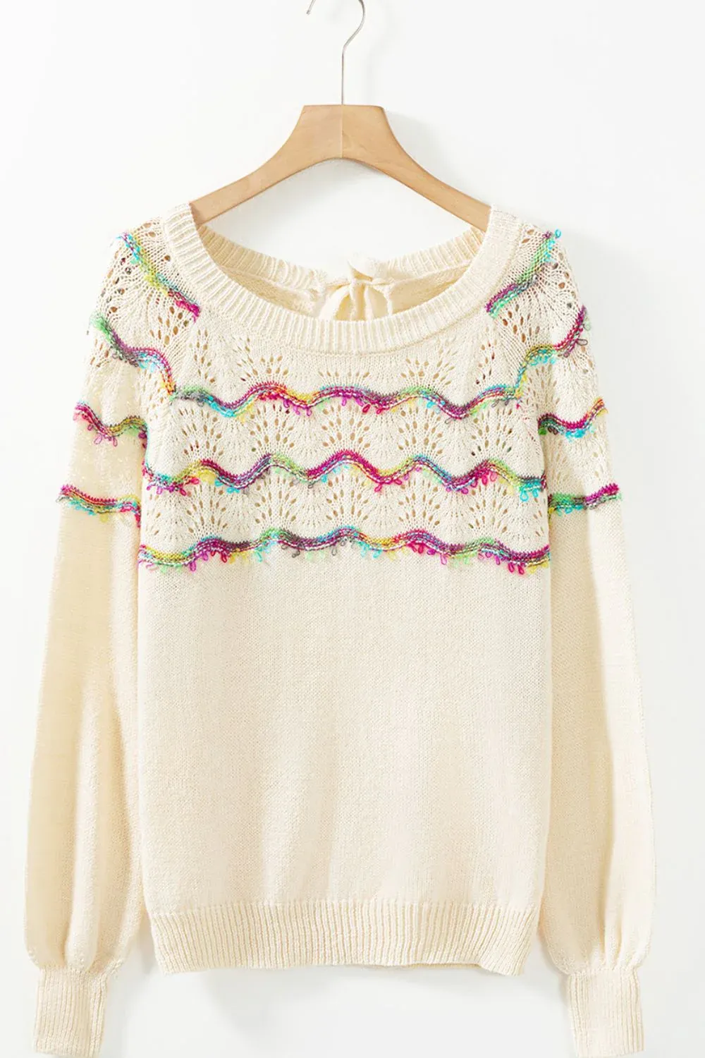 Minimalist Hollow-Out Breathable Cream Knit Sweater