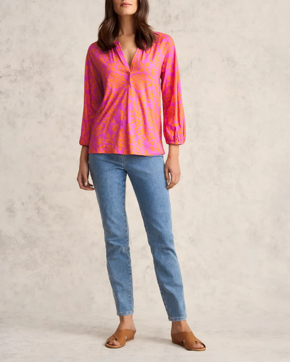 Printed Jersey Top - Pink Orange Print
