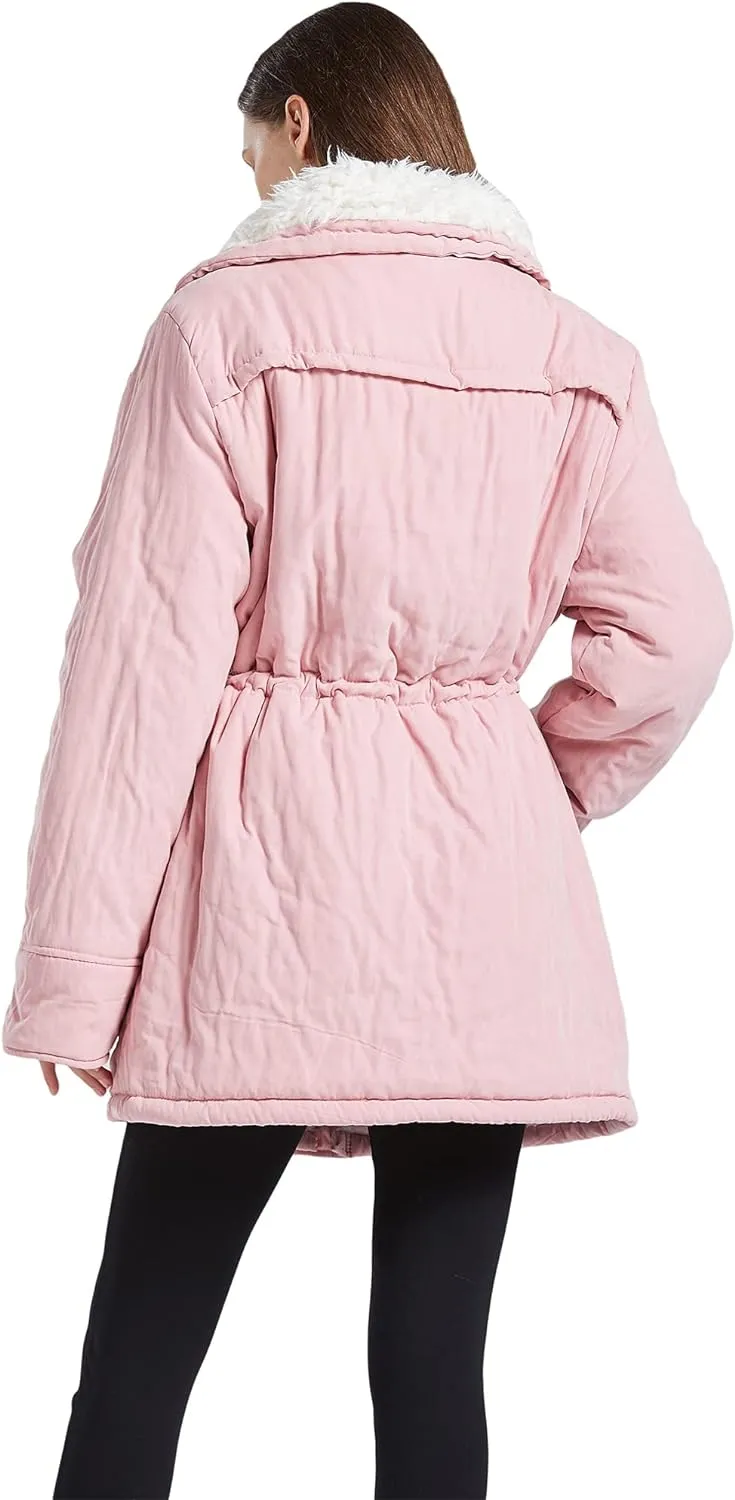 Women's Winter Mid Length Thick Warm Faux Lamb Wool Lined Jacket Coat