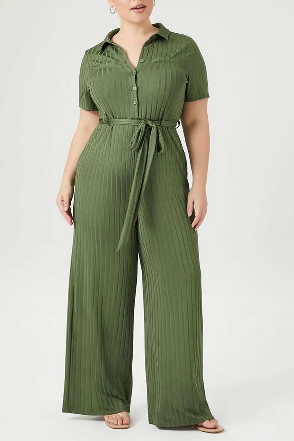 Plus Size Ribbed Wide-Leg Jumpsuit
