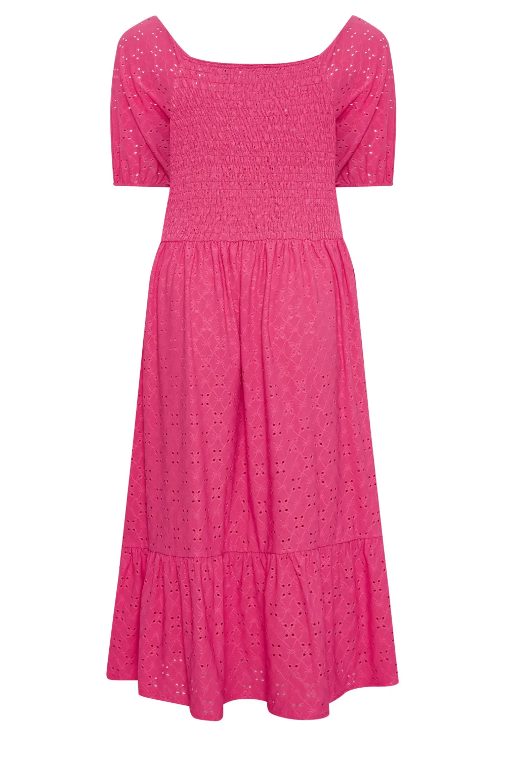 YOURS Curve Pink Shirred Broderie Anglaise Midaxi Dress