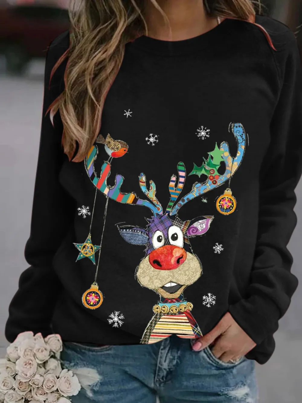 Women Long Sleeve Scoop Neck Printed Graphic Top