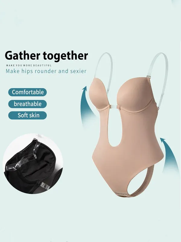 Deep V backless belly corset evening dress shapewear invisible straps bra