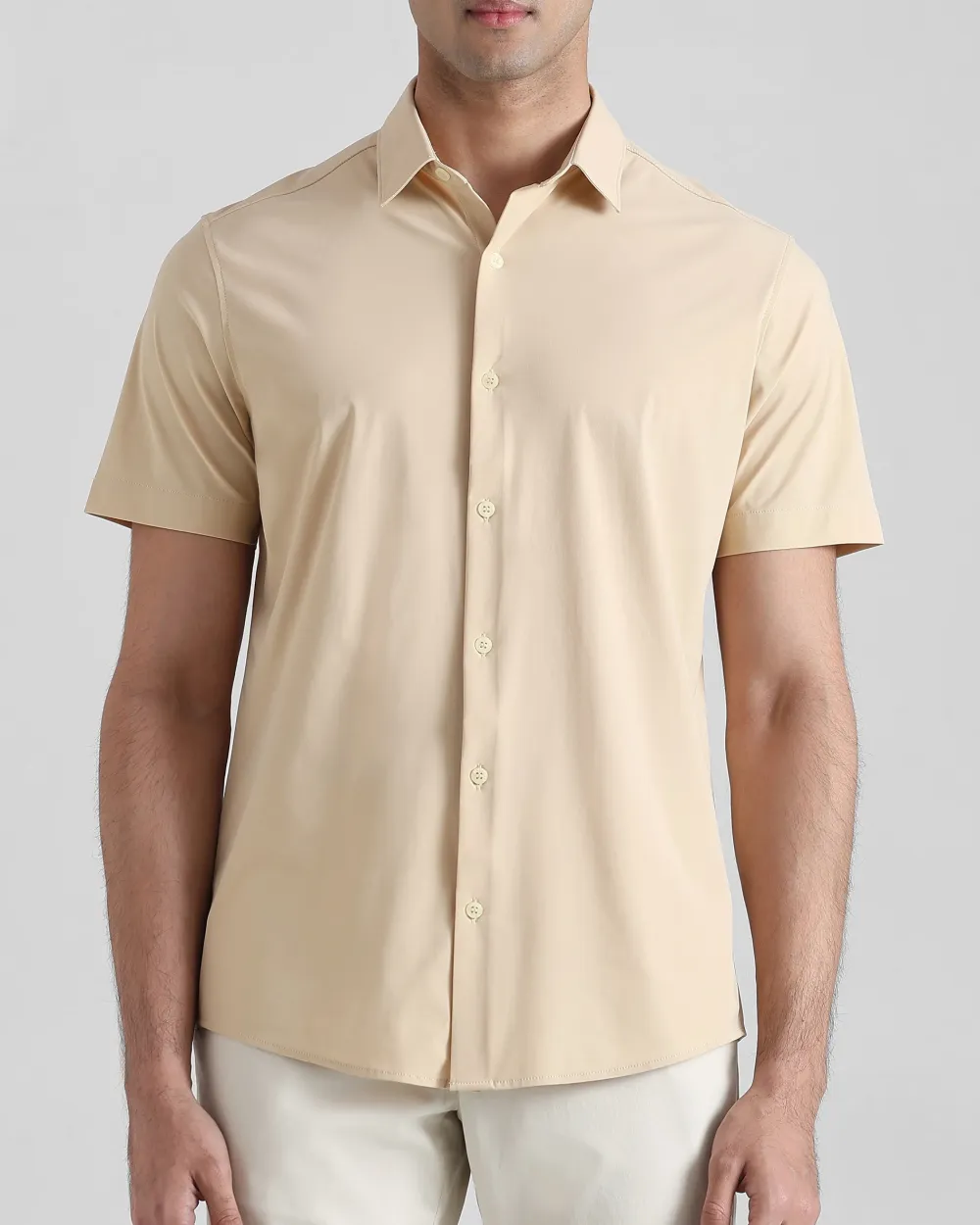 Leisure Simple Slim-Fit Breathable Beige Shirt