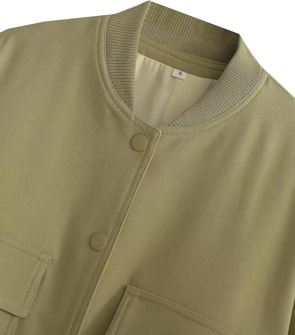 Womens Cropped Bomber Jacket Button Down Varsity Jackets Shackets With Pockets